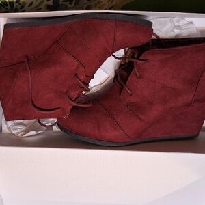 Maurices Burgundy Wedge Ankle Boots